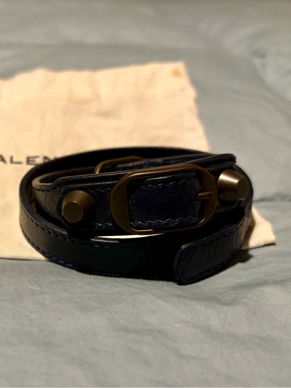 Balenciaga Triple Wrap Bracelet, Dark Navy Leather, size Small